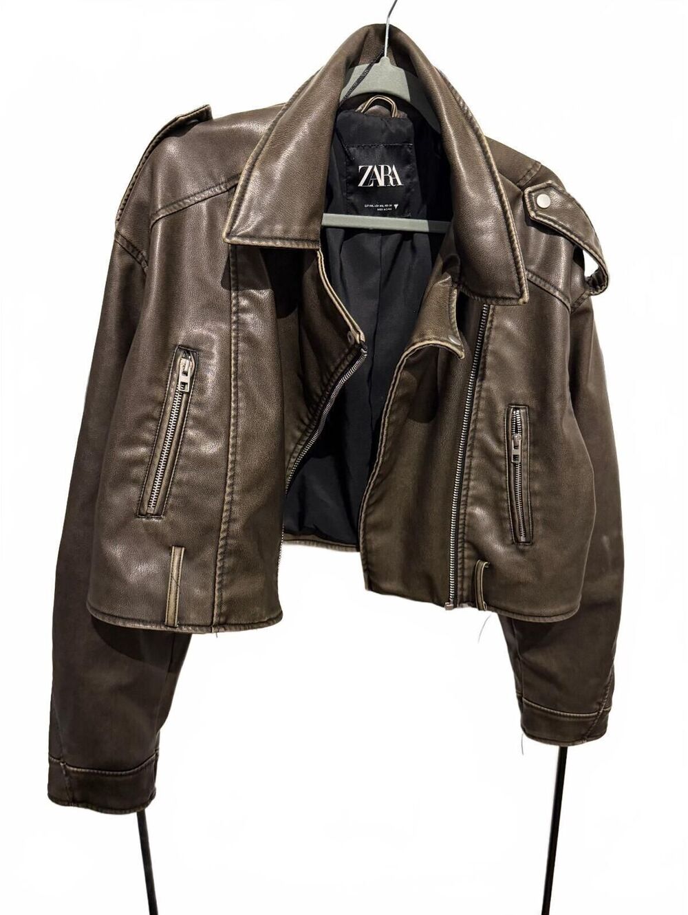Brown Zara Faux Leather Moto Jacket
